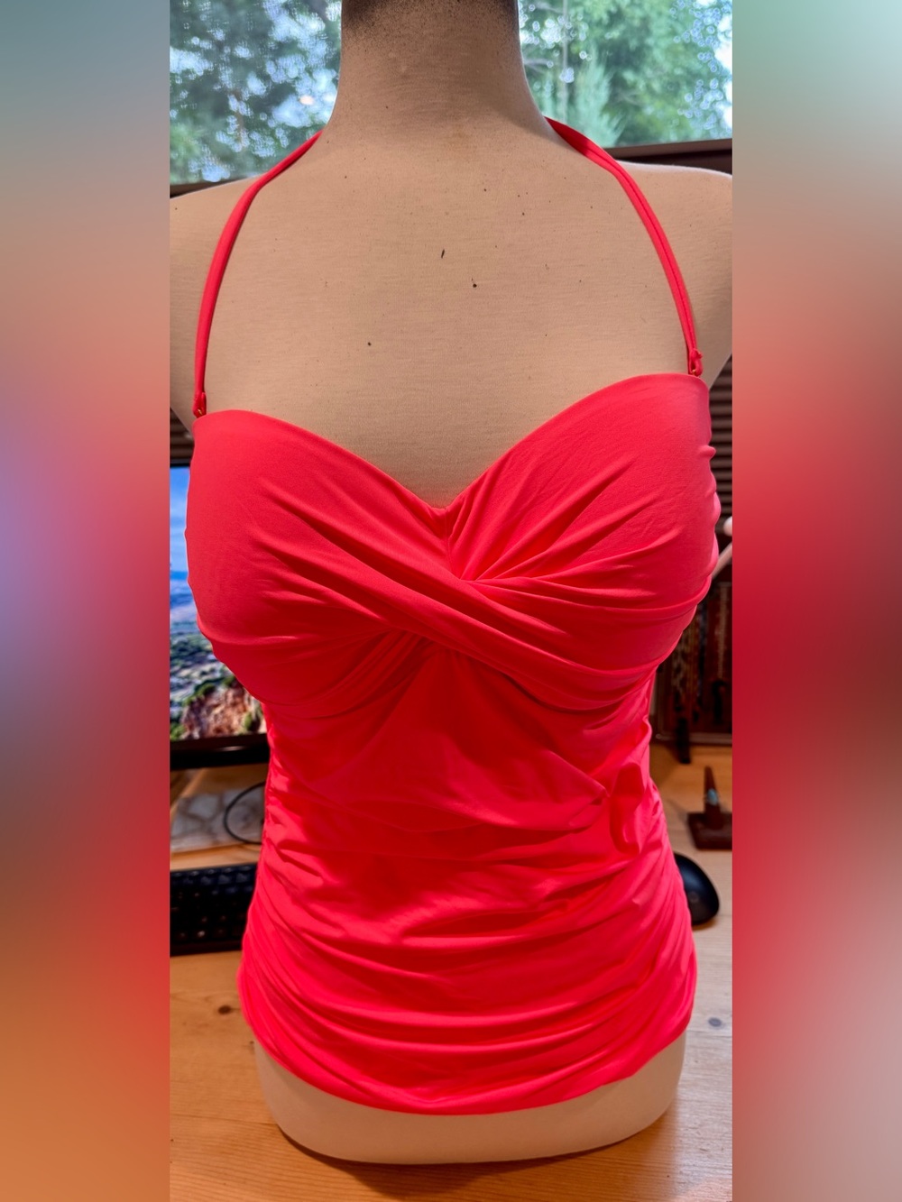 La Blanca Women's Bandeau Tankini Swimsuit Top Size 14 Women Orange NWOT